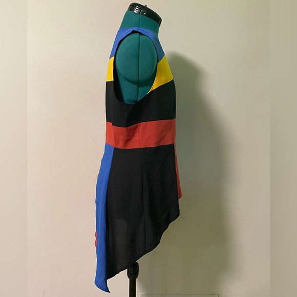 BCBGMaxAzria Colorblock Faux Wrap Asymmetrical Peplum Top Tunic Blouse / Sz M - Picture 8 of 15